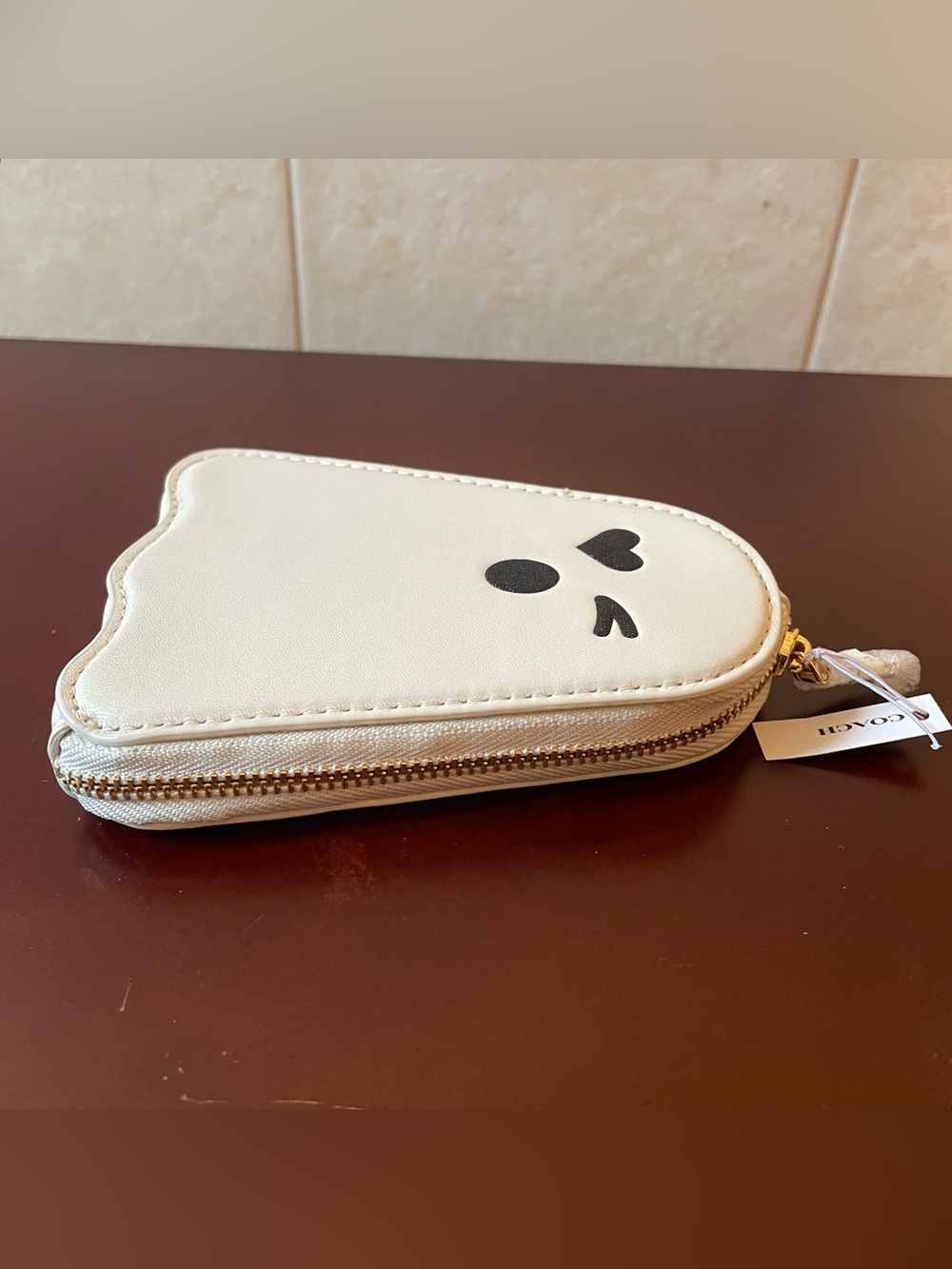 NWT COACH LEATHER GHOST COIN CARD CASE Wallet Pouch Halloween Zipper Designer - Picture 5 of 11